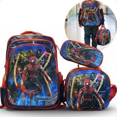 Imagem de Mochila Escolar Infantil Lancheira Termica E Estojo Spider Homem-Aranh