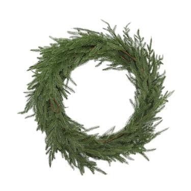 Imagem de Guirlanda de pinheiro Norfolk, guirlanda de Natal realista, guirlanda de Natal artificial de pinheiro de inverno para paredes da porta da frente, decoração de Natal, decoração interna e externa (A