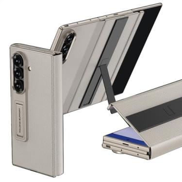 Imagem de POYUFRG Capa fina para Samsung Galaxy ZTriFold, capa de couro com proteção de dobradiça de lente de tela com tudo incluído, capa com suporte dobrável, cinza, ZTriFold