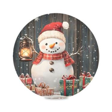 Imagem de STAYTOP Lindo boneco de neve de Natal, jogo americano redondo, 6 peças, tapetes de mesa antiderrapantes fáceis de limpar para casa, cozinha, churrasco, festa, decoração de mesa