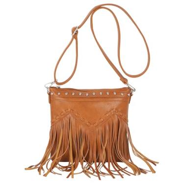 Imagem de Hoce Bolsa mensageiro feminina de couro com franja, grande, Hobo, transversal, borla, presente para mãe, esposa, namorada, 08816 preta, Retrô