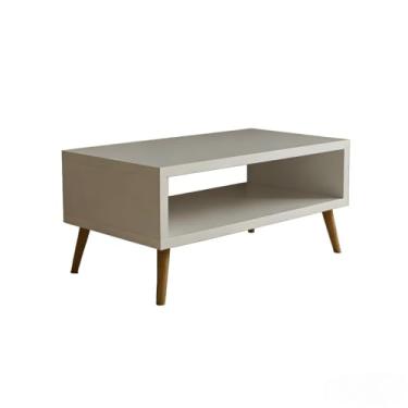 Imagem de Mesa de Centro Minimalista Branca Pés de Madeira