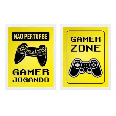 Imagem de Kit 2 Quadros Gamer Zone Amarelo 45X34Cm