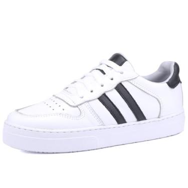 Imagem de Tênis Casual Feminino Mr. Gutt Couro legitimo leve Confortável (branco/preto, BR, Adulto, Numérico, 39)