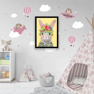 Imagem de Quadro Decorativo Ilustração Infantil Coelhinha com Flores