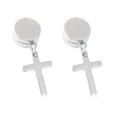 Imagem de Brinco Masculino de Pressão em Aço Cor Prata com Pingente - PAR-Unissex