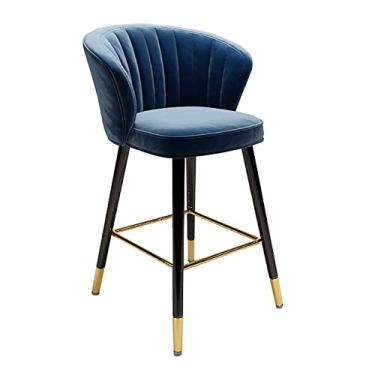 Imagem de Banquetas de bar, conjunto de banquetas de bistrô, bancos de bar de cozinha, café da manhã, cadeira de bar, assento acolchoado de veludo, preto, azul, cinza, pernas de metal