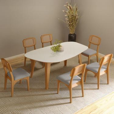 Imagem de Mesa de Jantar 6 Lugares Orgânica 180cm Ohana D03 Off White Freijó - Lyam Decor