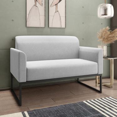 Imagem de Conjunto Namoradeira e Poltrona Decorativa Isabella Base Industrial Linho Cinza/Preto - Gran Belo