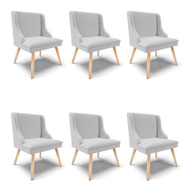 Imagem de Kit 06 Cadeiras De Jantar Liz Linho Cinza A05 Pés Palito Natural - D\'rossi