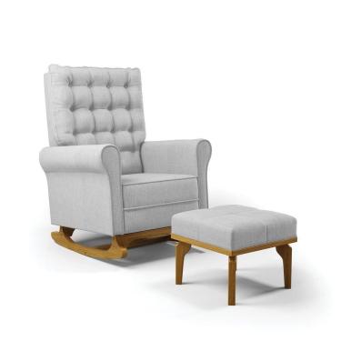 Imagem de Poltrona De Amamentação Com Balanço E Puff Manu Linho Cinza Tc185 Base De Madeira - D'rossi