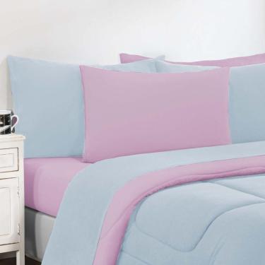 Imagem de Kit Edredom + Jogo De Lençol Malha 100% Algodão Gran Moratta 7 Peças King - Azul Bebê-rosa Bebê