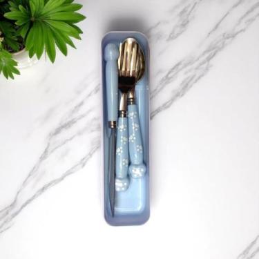 Imagem de Conjunto de Talheres Infantil Com Garfo Faca Colher De Inox com Recipi