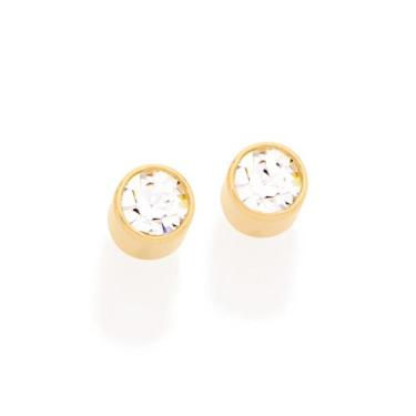 Imagem de Brinco Solitario Tubo Com 2 Cristais De 2 Mm. - Rommanel Cor:Dourado, 