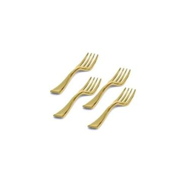 Imagem de Kit 40 Mini Garfos 10Cm Descartáveis De Luxo Plástico Gold - Udlandia