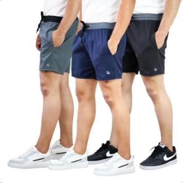 Imagem de Kit 3 Shorts Esporte Praia Bermuda Curta Masculina Treino Academia Tactel com Elastano-Masculino