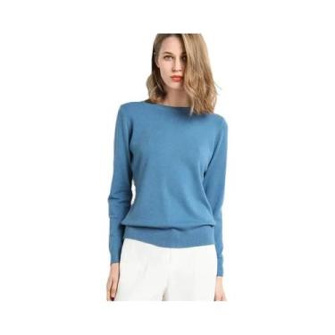 Imagem de Suéter Feminino De Lã Cashmere Com Gola O, Tamanho Grande, Manga Longa