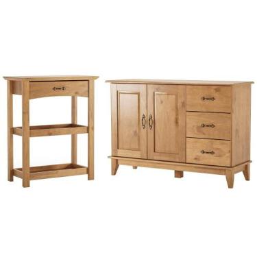 Imagem de Kit Balcão Buffet 120cm Com Aparador Rústico 72cm Madeira Maciça Lira 