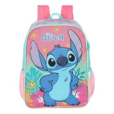 Imagem de Mochila Escolar Infantil Stitch Com Bolsos Laterais - Rosa - Luxcel