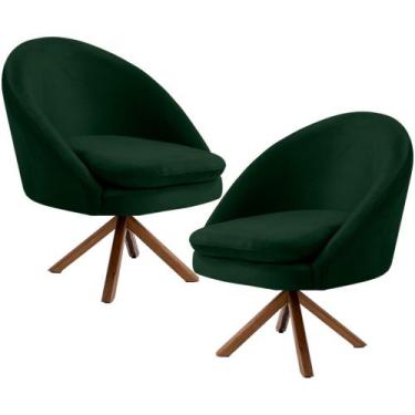 Imagem de Kit 02 Poltronas Decorativa Base Giratória de Madeira Rafa C06 Veludo 