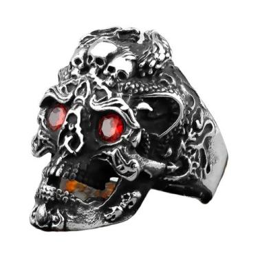 Imagem de Anel Gótico Masculino De Caveira Em Aço Inoxidável Dourado - Joia Punk