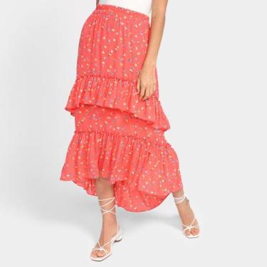 Imagem de Saia Longa Il Shil Must Have Babados Estampada, Vermelho, P