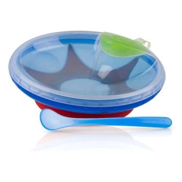 Imagem de Prato Térmico Infantil Com Ventosa Colher Tampa Alimentação - Nuby, Az