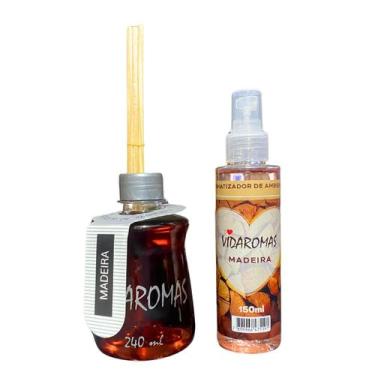 Imagem de Kit Difusor Aromatizador Vareta Home Spray Cheirinho Madeira - Vidarom