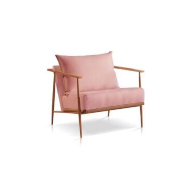 Imagem de Poltrona Mari Linho Tijolo Base Cobre Confortável Sala - Poltjá Moveis