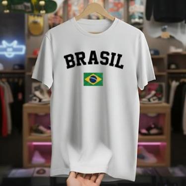 Imagem de Camiseta Masculina Brasil Bandeira Design Clássico Camisa Algodão Leve Conforto Premium Regular Fit-Masculino
