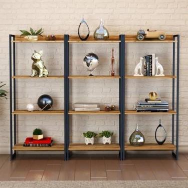 Imagem de Kit 3 Estantes para Livros Industrial Aço 4 Prateleiras 146cmx180cm Ac