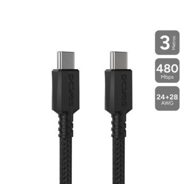 Imagem de Cabo Usb Tipo-c P/ Usb Tipo-c 2.0 - Preto - 3m - Nylon - Pucc2-3p - PC