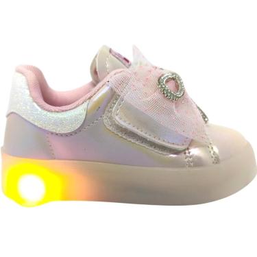 Imagem de Tênis Infantil Menina Casual Dia a Dia Passeio Escola Com Luz Led E Laço Em Strass Anat...