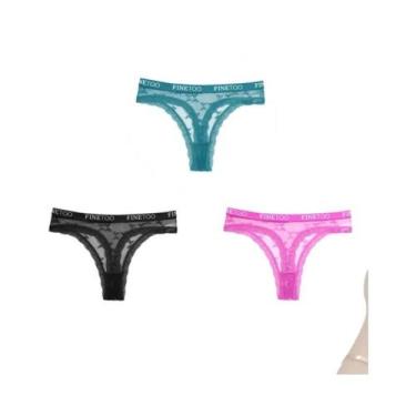 Imagem de Conjunto De 3 Peças De Tanga De Renda Feminina, Lingerie Floral Sexy C
