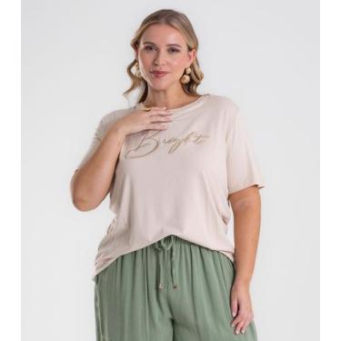 Imagem de Camiseta Feminina Bordado Plus Size Secret Glam Bege, Plus G4, Bege