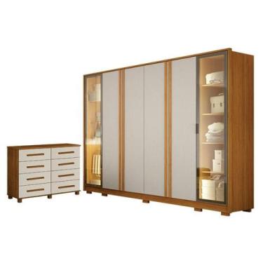 Imagem de Guarda Roupa Casal Prime 6 Portas Com LED com Cômoda San Marino 8 Gave