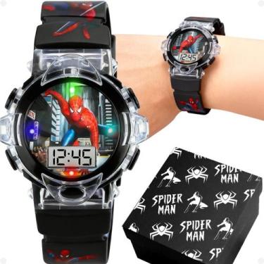 Imagem de Relogio Infantil Digital Silicone Vermelho Aranha + Caixa heroi ajusta