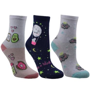 Imagem de Meia Selene Infantil C/Médio Kit C/3 R.2451-002, Branco, Rosa, Marinho