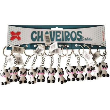 Imagem de Chaveiro Panda de Plástico 4cm Blister com 12 Unidades Preto