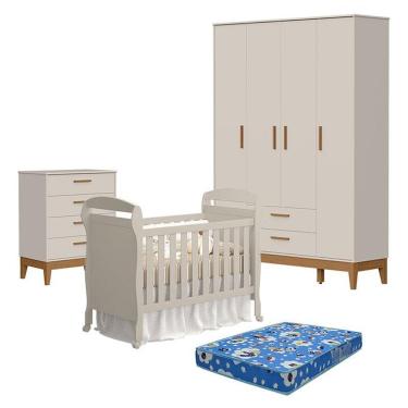Imagem de Quarto de Bebê Completo Danny Flip 4 Portas 4 Gavetas MDF Areia Acetinado Reller Móveis