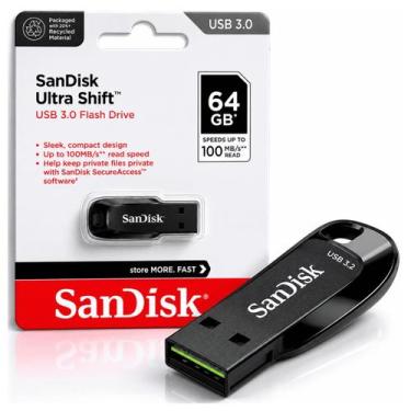 Imagem de Pendrive SanDisk Ultra Shift 64GB USB 3.0 Até 100MB/s Preto