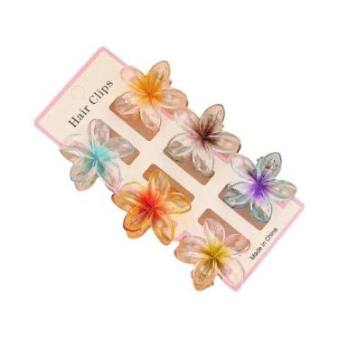 Imagem de Clipes De Cabelo Em Forma De Flor Coloridos, 6 Peças, Pequenos E Trans