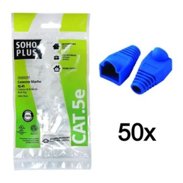 Imagem de 50 Conector Rj45 Sohoplus Cat5e +50 Capa Boot Snap Azul