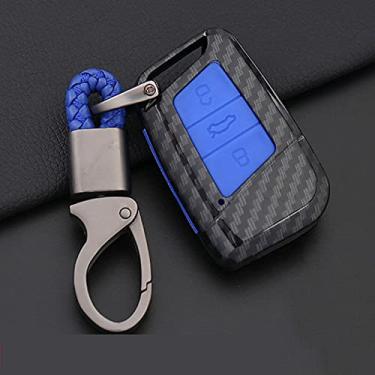 Imagem de WSWJDW Porta-chaves da capa do carro Porta-chaves Porta-chaves com anel, adequado para VW Volkswagen Golf Bora Jetta POLO Passat B5 Skoda Superb Octavia Fabia SEAT Ibiza Leon, C, azul
