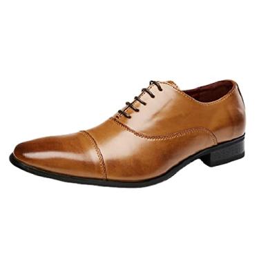 Imagem de QHBPMGAD Sapatos Oxford masculinos - Sapatos de couro formais de negócios com cadarço para o casamento, Marrom, 9