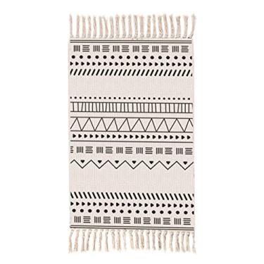 Imagem de Tapetes Boho para sala de estar, pequenos tapetes de tecido de algodão com borla, tapete boêmio vintage de fazenda, tapetes laváveis para cozinha, banheiro, quarto, lavanderia, entrada interna 60 x 90