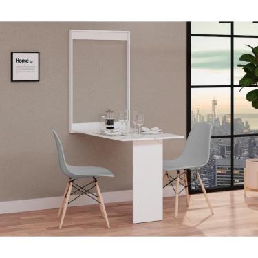 Imagem de Conjunto De Mesa Dobrável Retrátil 100cm Branca Com 2 Cadeiras Eiffel - Cinza