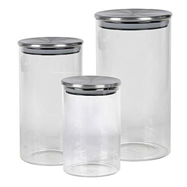 Imagem de Jogo de 3 porta mantimentos redondos em vidro borossilicato com tampa prata 600ml/1L/1,5L