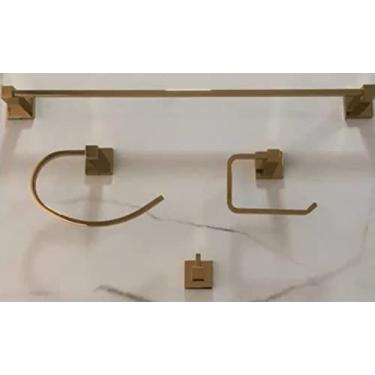 Imagem de Kit 4 Peças Acessórios Banheiro Quadrado Dourado Brilhante