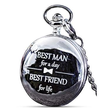 Imagem de FJ FREDERICK JAMES para melhor homem presente de pedido de casamento I Best Man for a Day relógio de bolso I Best Man Gift I Will You Be My Best Man Gifts, Prata